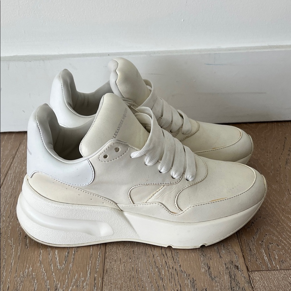 Alexander McQueen Off-White Leather Platform Sneakers